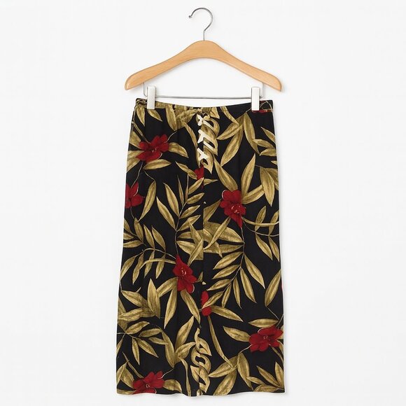VINTAGE | East West Fashions Red & Black Tropical Floral Skirt - Picture 1 of 3